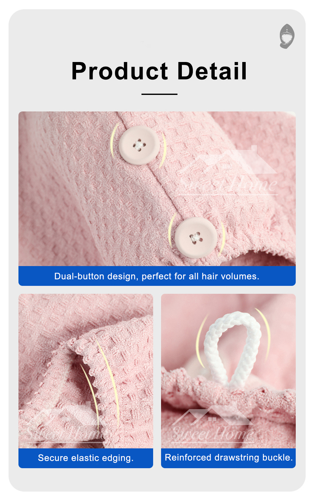 Waffle Weave Elastic Hair Drying Cap-7